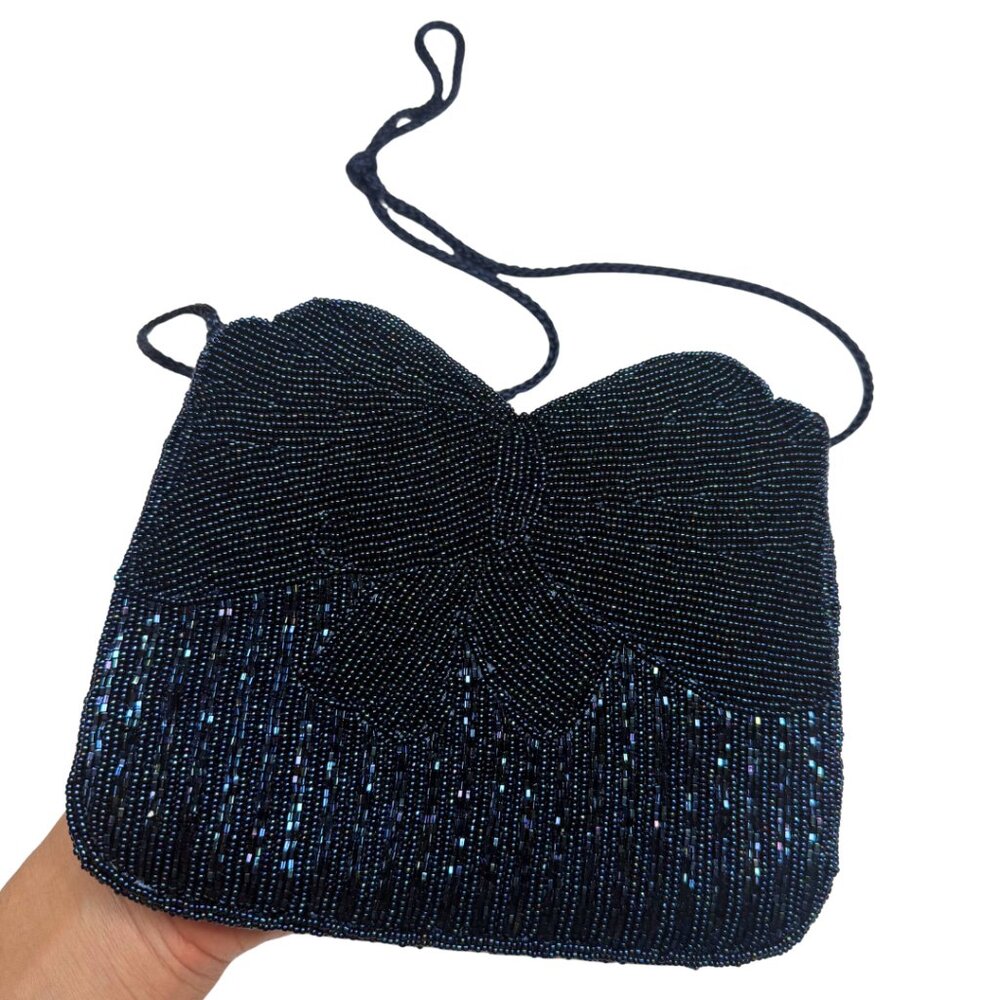 Vintage Beaded Clutch / Crossbody Purse Iridescent Blue – Handmade